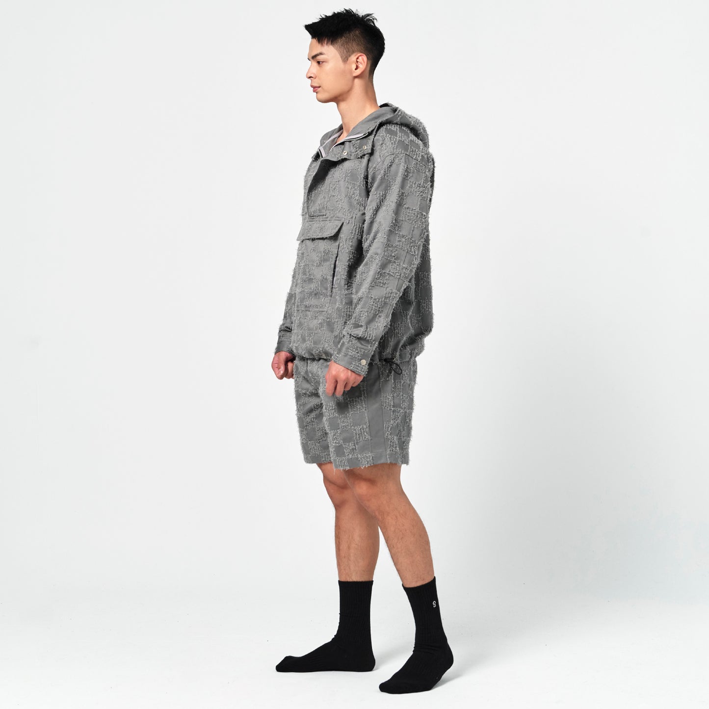 BeWithYou - Gray Fur Check Zipper Shorts