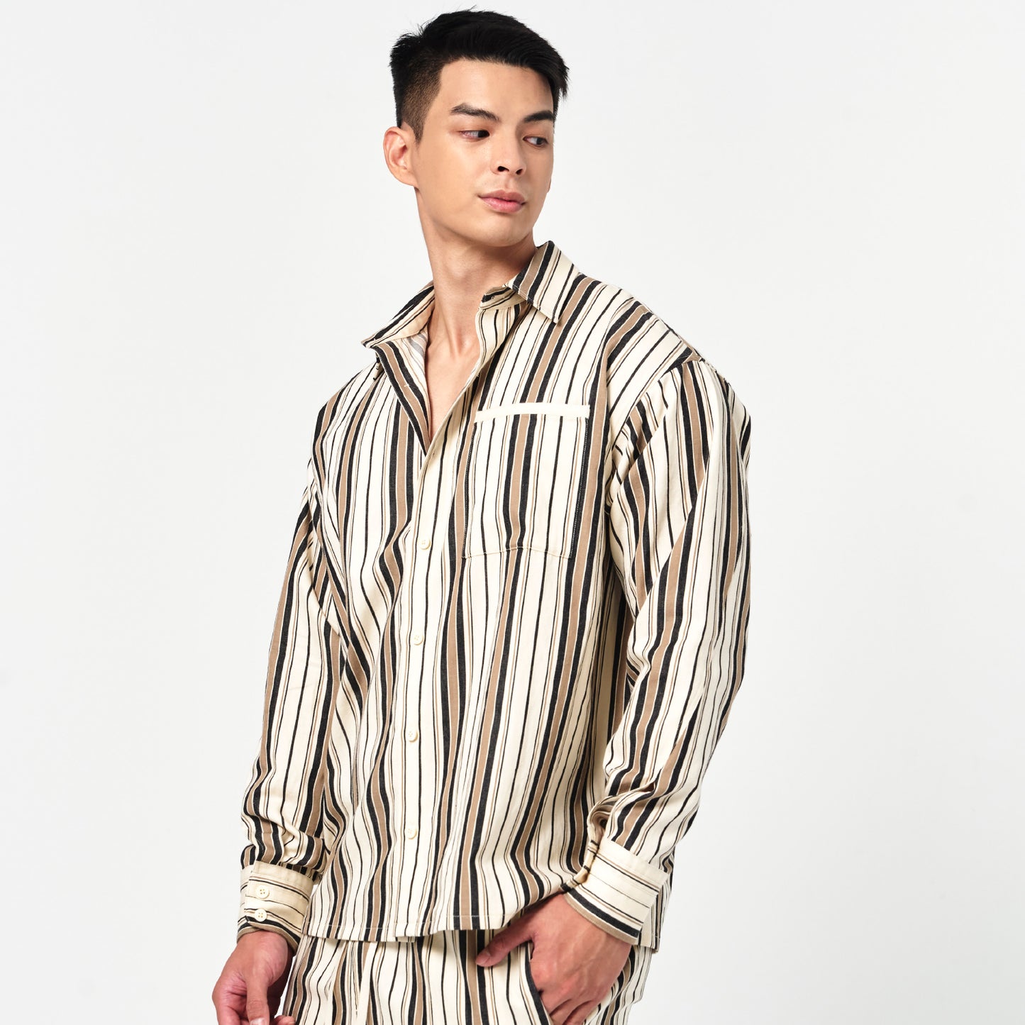 BeWithYou- Cami Stripe Shirt Jacket